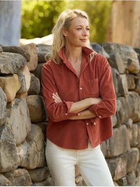 Frank & Eileen EILEEN Relaxed Button-Up Shirt Corduroy Cotton Rust Size Large